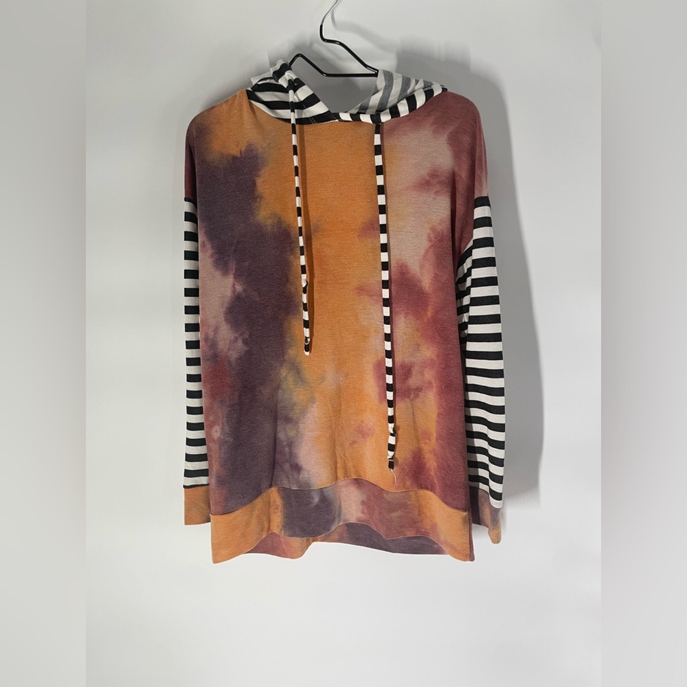 White Birch Tie-Dye women’s Hoodie with Striped Sleeves